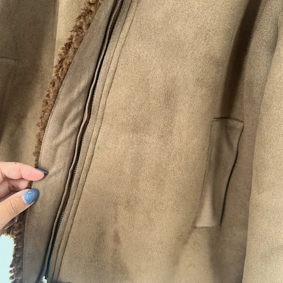 Reformation Talli Shearling Faux Suede Fur Jacket In Chocolate Brown - Picture 6 of 10